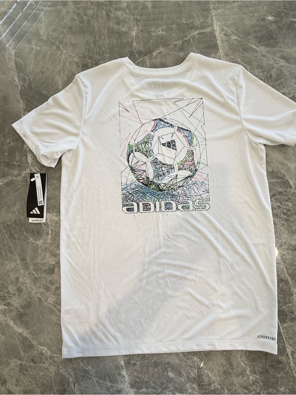Adidas Youth Boys XL 18/20 Soccer Graphic T-Shirt White Aeroready Jersey NWT